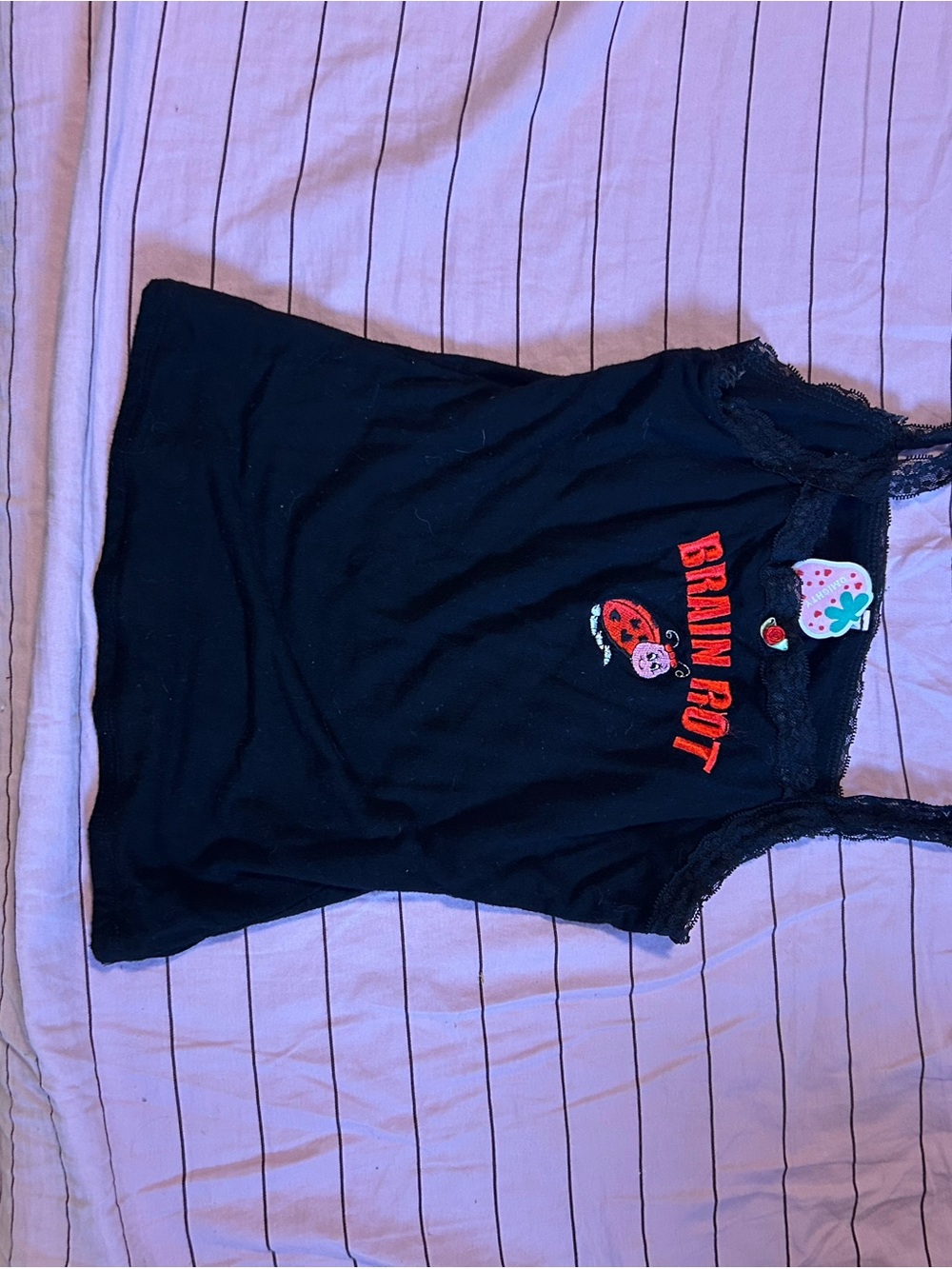 omighty Black Tank Top with Red Ladybug Graphic